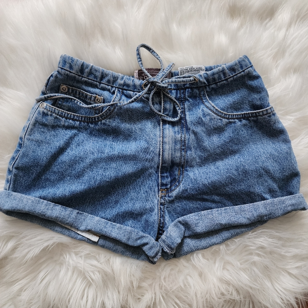 VINTAGE SONOMA JEANS High Waist Denim Shorts Denim Drawstring MINT 1990s Y2K 7